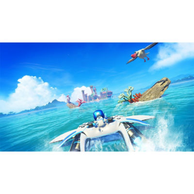 Astro vliegt met DualSense over een oceaan