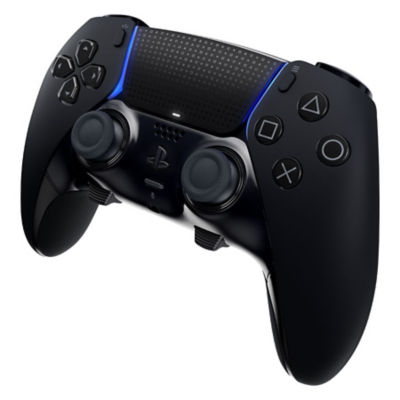 DualSense Edge Wireless-Controller in Midnight Black, senkrecht leicht schräg stehend