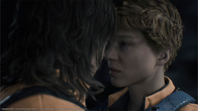 Death Stranding 2: On the Beach screenshot showing Sam and Fragile about to kiss