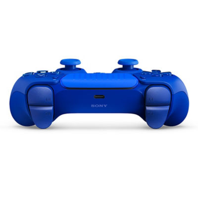 Rückansicht des DualSense Wireless-Controllers – Icon Blue Special Edition mit adaptiven Triggern und USB-C-Anschluss.