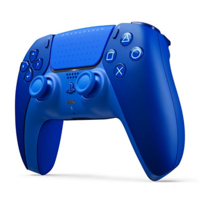Detailansicht des DualSense Wireless-Controllers – Icon Blue Special Edition mit Fokus auf die blaue Oberfläche und die PlayStation-Bedienelemente.