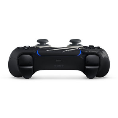 Rear view of the DualSense wireless controller – Marvel's Wolverine Limited Edition with matching silver accents.