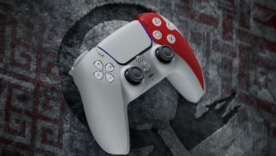 A limited edition God of War DualSense controller at an angle