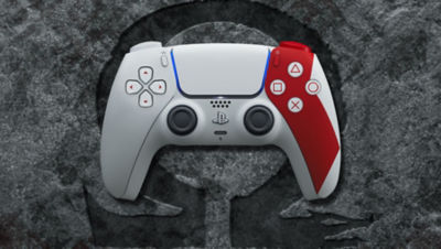 A limited edition God of War DualSense controller facing forwards