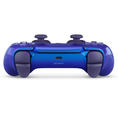Vue de dessus d'une manette sans fil DualSense Chroma Indigo présentant ses gâchettes