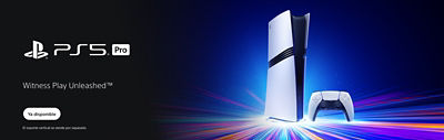 alt="PS5 Pro. Witness Play Unleashed™. Ya disponible. El soporte vertical se vende por separado. "