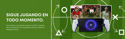 Sigue jugando en todo momento.  No te pierdas ni un segundo. Juega con tu PS5 en cualquier sitio que tenga Wi-Fi con el dispositivo para uso a distancia PlayStation Portal™. Comprar ahora