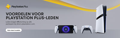 alt="PlayStation Plus. Voordelen voor PlayStation Plus-leden. Leden krijgen 5% korting op alle aankopen bij direct.playstation.com. Kom meer te weten."