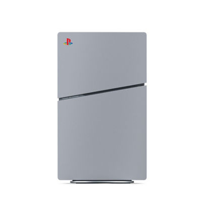 A grey limited edition PS5 Digital Edition console showing the front face plate with PS logo in top left hand corner
