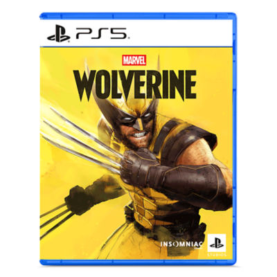 Portada de PS5 de Marvel’s Wolverine con Wolverine en traje amarillo y garras extendidas sobre un fondo amarillo brillante.