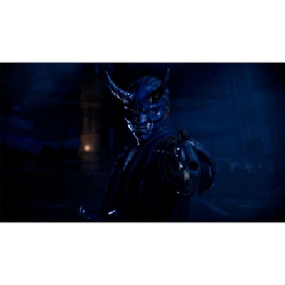 The Blue Demon aiming a firearm