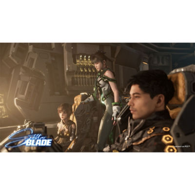 EVE in un veicolo accanto a Lily e Adam, entrambi seduti