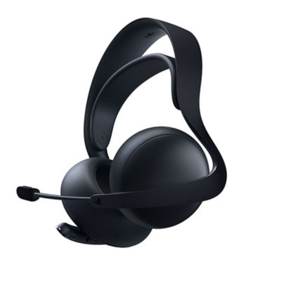 Een Midnight Black PULSE Elite draadloze headset, met uitgeklapte microfoon