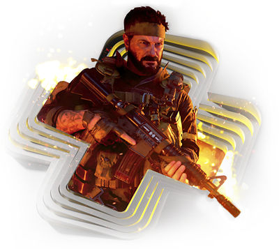Call of Duty Black Ops character within PS Plus logo