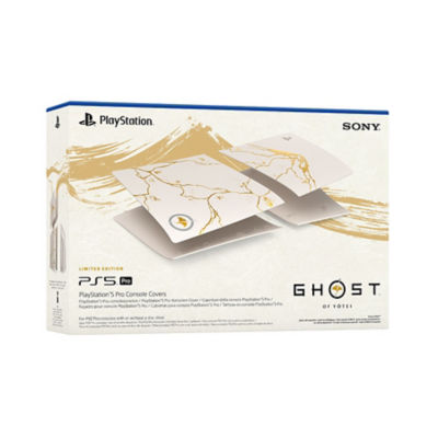 The white box packaging displaying Ghost of Yotei covers standing horizontally