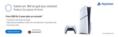 PlayStation 5 protection plan banner offering 2-year cover from $58, provided by Assurant.