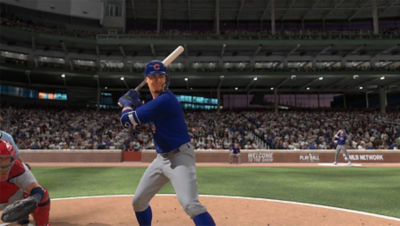 PS4 MLB The Show 20 screenshot featuring Javy Baez at bat getting ready to swing his bat