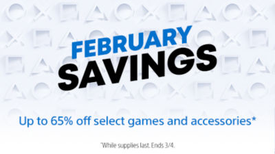 February Savings. save up to 65% off select games and accessories. Ends March 4th.