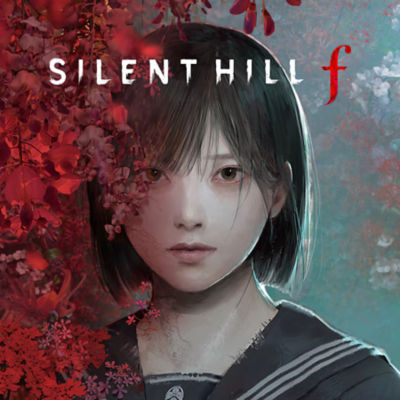 The cover art for "Silent Hill f," showing a close-up of a young woman in a school uniform whose face is being consumed by a red, flower-like growth.