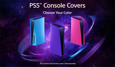 New Blue, Pink and Purple PS5 Console Covers featured floating in space