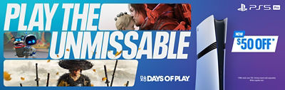 PLAY THE UNMISSABLE NOW PS5 Pro $50 OFF* DAYS OF PLAY *Offer ends June 11. Vertical stand sold separately. While supplies last.