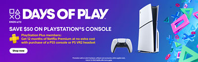 alt="Save $50 on PlayStation®5 Console. PlayStation Plus members: Get 12 months of Netflix Premium at no extra cost"