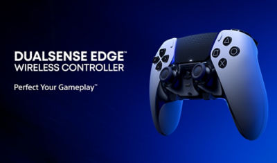 DualSense Edge controller on a blue background