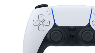 Sony Play Station 5 dualsense wireless controller wireframe black and white  icon. Playstation five new controller wireframe illustration. PS5 gamepad.  Tokyo 2021. Stock Illustration