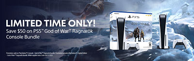 Limited time only. Save $50 off PS5 God of War Ragnarok Disc Console Bundle
