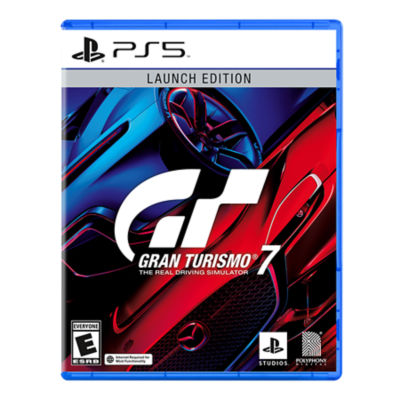 PS5 Gran Turismo 7 box art featuring the Porsche Vision Gran Turismo on top and Mazda RX-VISION GT3 Concept on the bottom