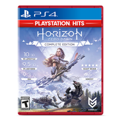 PS4 Horizon Zero Dawn Complete Edition game case featuring Aloy among the clouds and two machines grazing