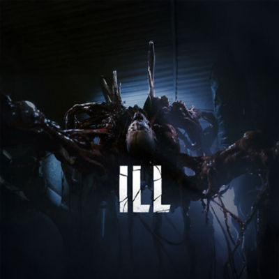 The cover art for the game "ILL," showing a grotesque, fleshy monster made of tangled limbs and tendrils hanging from the ceiling in a dark hallway.