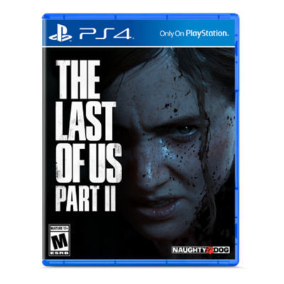 PS4 The Last of Us Part 2 game case with a close up of Ellie and the case placed in the woods at night