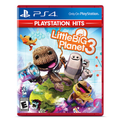 PS4 Little Big Planet 3 box art featuring Sackboy and his knitted friends on top of a knitted planet