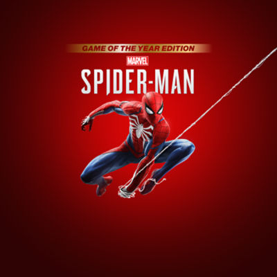 PS4 Spider-Man Game of the Year Edition box art with Spider-Man swinging on a web