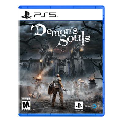 PS5 Demon's Souls box art featuring the protagonist standing in front of an eerie castle and some enemies.
