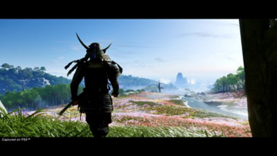 Ghost of Tsushima Director's Cut Jin walking through a field of flowers