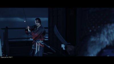 Ghost of Tsushima Director's Cut Jin gets in stance to battle