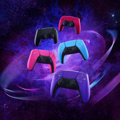 DualSense wireless controller colors floating in space